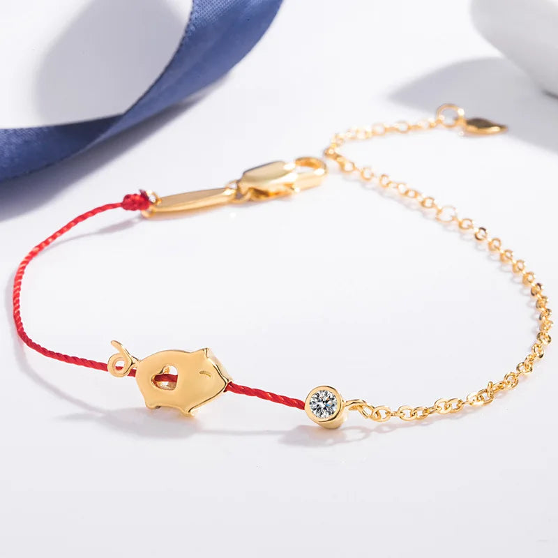 Buyee 925 Sterling Silber Hundearmbänder Süßes Schwein Rote Schnur Süße Einfache Armbänder Für Frau Mädchen Edler Schmuck Armbänder Kette