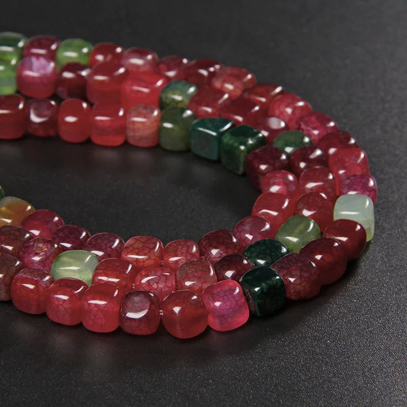 6-8mm Natural Polished Colorful Tourmaline Stone Beads Square Agat Loose Spacer Bead for Jewelry Making DIY Bracelet Accessories