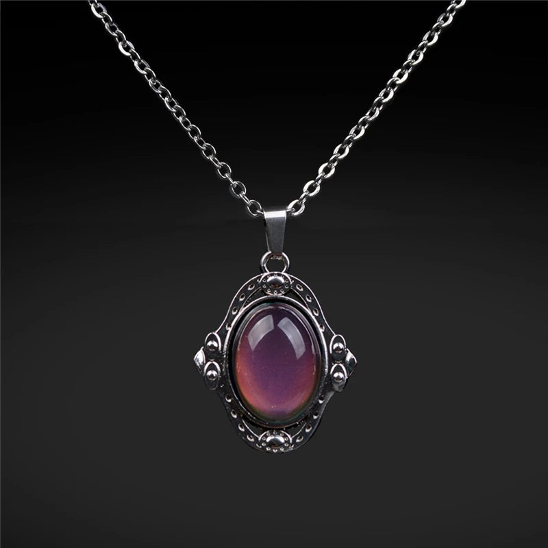 Stimmungsketten, Retro-Palast, elliptischer Schmuck, Anhänger, Halskette mit Temperaturkontrolle, Farbwechsel-Halskette, Edelstahlkette
