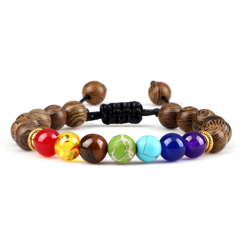 2Pcs Natural Stone 7 Chakra Healing Beaded Adjustable Braided Bracelets Men 8mm Lava Stretch Bracelet Women Reiki Buddha Jewelry