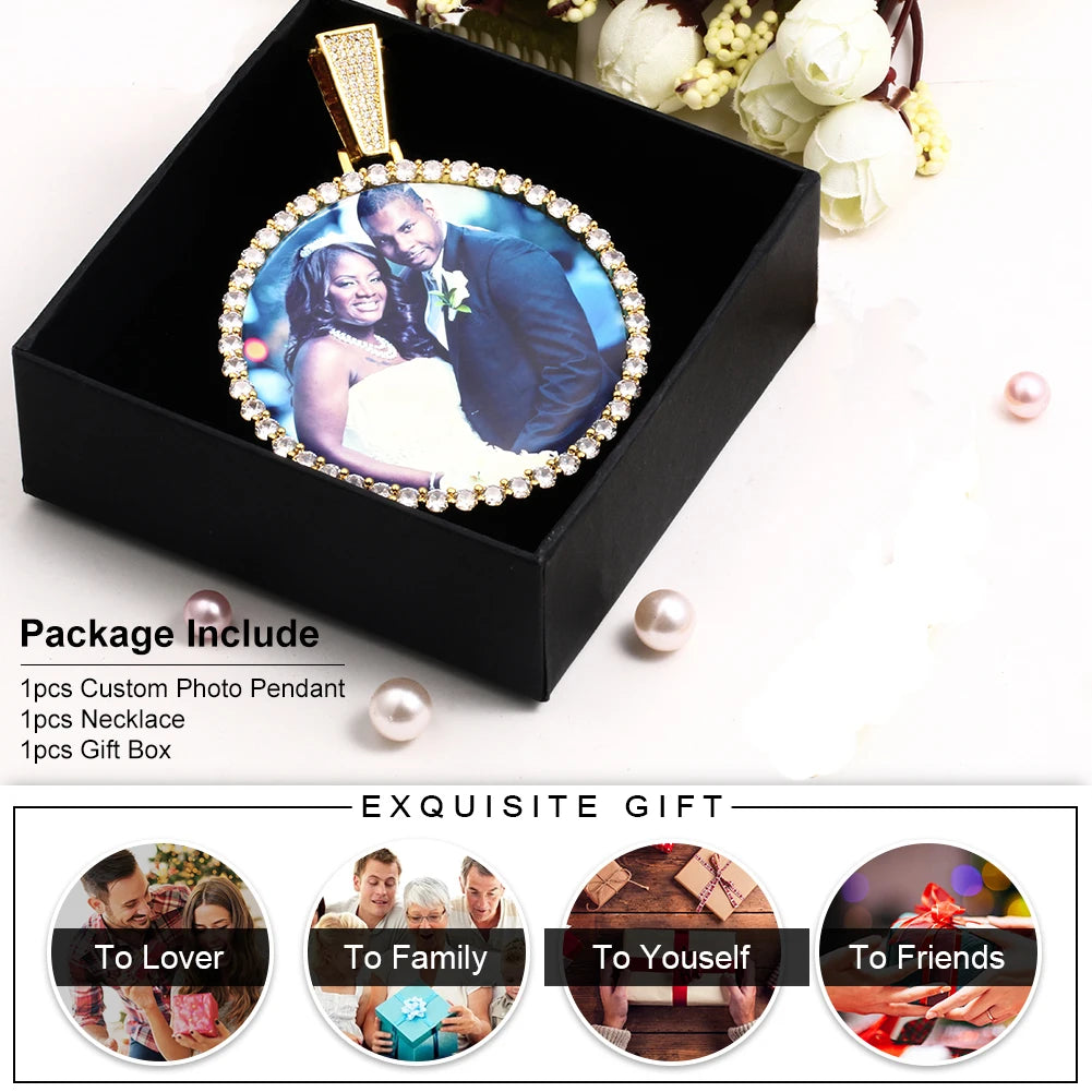Médaillon souvenir rond unisexe avec photo personnalisée pour homme, bijou hip-hop