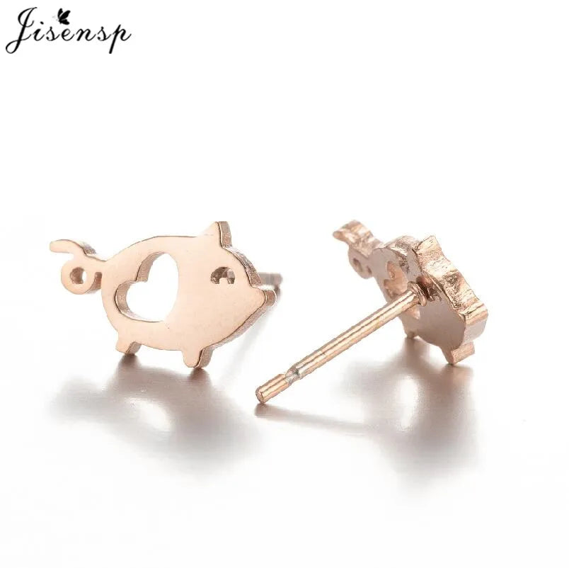Niedliche kleine Schweinchen-Ohrringe, Boho-Stil, Herz-Ohrstecker mit Ferkelmotiv für Mädchen und Tierliebhaber, Edelstahl-Schmuck
