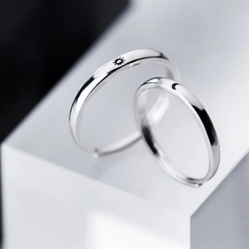 2 Pcs Sun Moon Lover Couple Rings Simple Opening Ring For Couple Men Women Wedding Engagement Promise Valentine's Day Jewelry