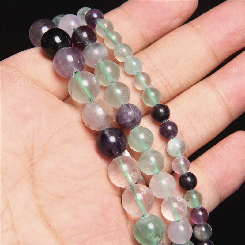 Hot Sales Natural Fluorite Beads Smooth Purple Round Loose Beads For Jewelry Making Bracelet Accessries 4 6 8 10 12MM 15" Strand
