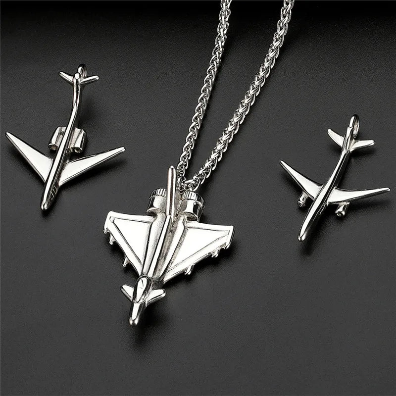 Wholesale 4 Styles Airplane Pendant Necklace For Men Silver Color Stainless Steel Box Link Chain Peace Aircraft Necklace Gifts