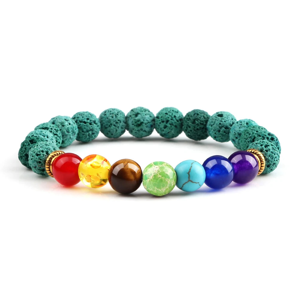 2Pcs Natural Stone 7 Chakra Healing Beaded Adjustable Braided Bracelets Men 8mm Lava Stretch Bracelet Women Reiki Buddha Jewelry