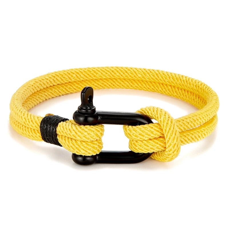 MKENDN Men's Black U Shape Shackle Nautical Double Strand Rope Bracelet Outdoor Camping Rescue Emergency Rope Bracelet For Women