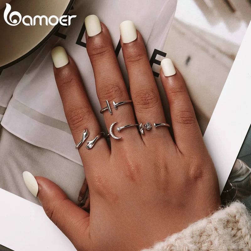 BAMOER 925 Sterling Silber Umarmung Wärme und Liebe Hand verstellbarer Ring für Frauen Partyschmuck, Sein großer liebevoller Umarmungsring 3 Farben