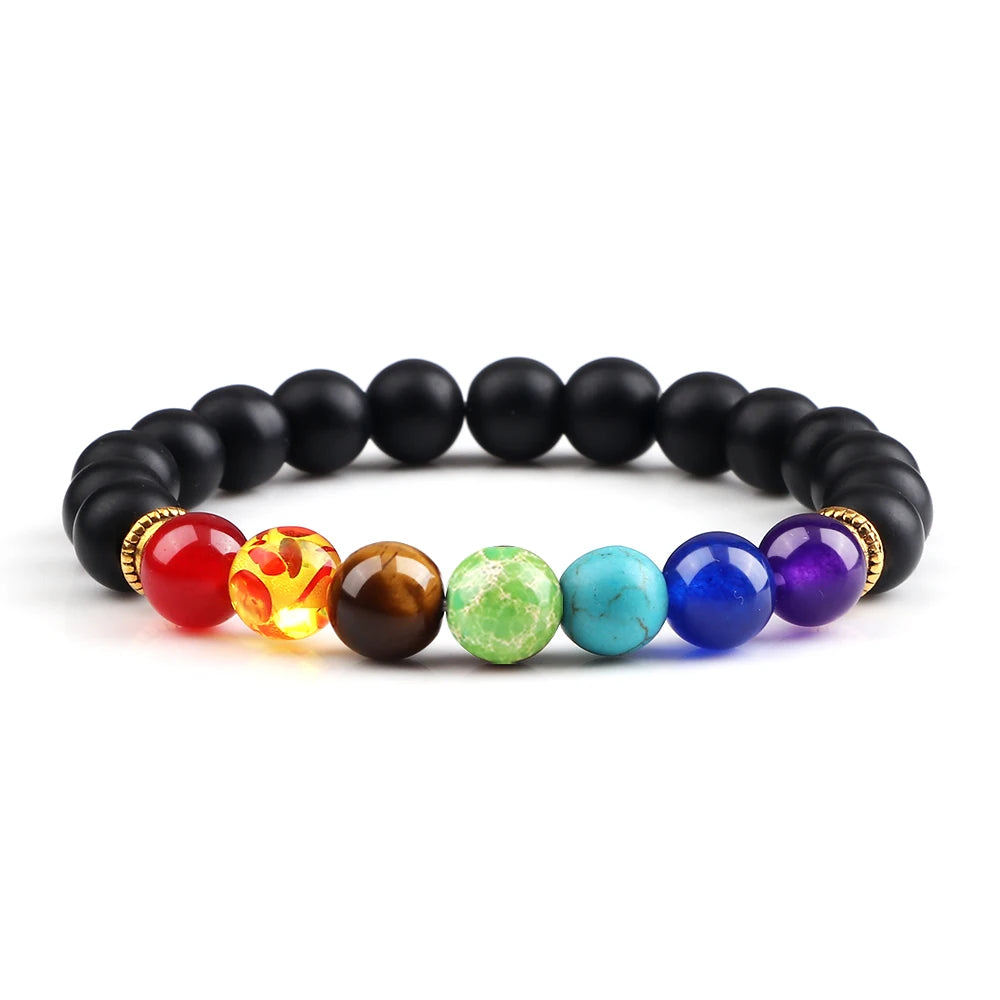 2Pcs Natural Stone 7 Chakra Healing Beaded Adjustable Braided Bracelets Men 8mm Lava Stretch Bracelet Women Reiki Buddha Jewelry