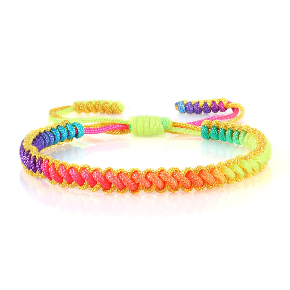 Lucky Colorful Rainbow Knots Braided Bracelet For Women Men Couple Handmade Adjustable Prayer Nylon Rope Bangles Travel Gift