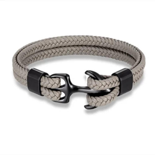 MKENDN Modisches Lederarmband für Herren, schwarzes geflochtenes mehrlagiges Seilarmband aus Edelstahl mit Anker, Herrenschmuck, Geschenkidee