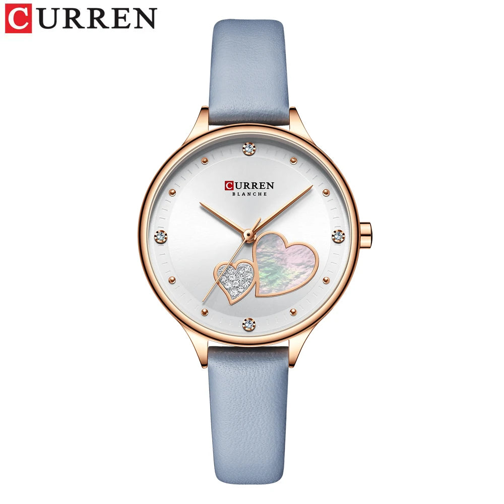 Montres CURREN pour femmes, montre-bracelet en cuir à quartz élégante avec strass, Zegarki Damskie