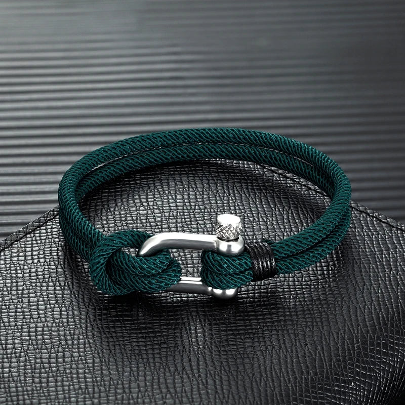 Nautical Men U shape Double strand Survival Bracelet Outdoor Rescue Emergency Rope Bracelet For Women Stainless Steel shackle