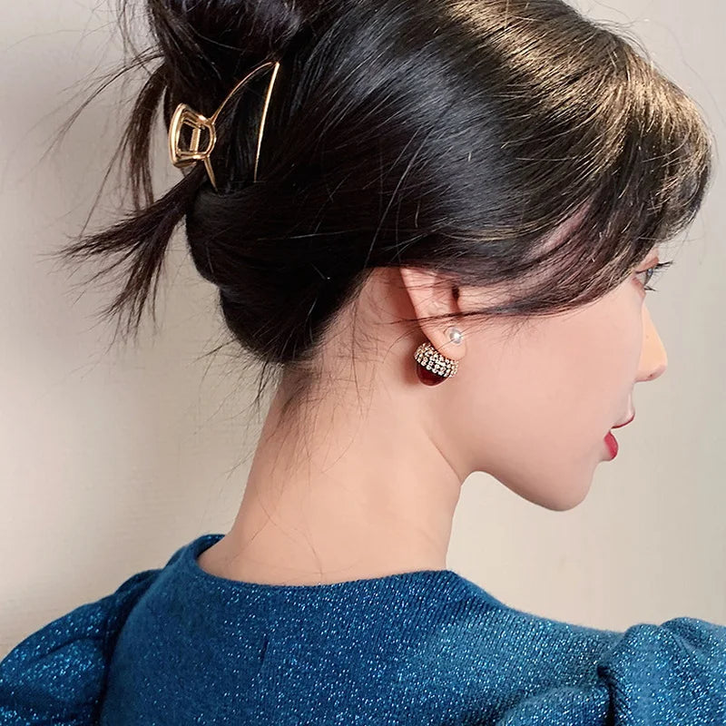 Fashion Crystal Bow Knot Stud Earrings For Women Pearl Cherry Flowers Rhinestone Red Earring Girls Party Christmas Jewelry Gifts