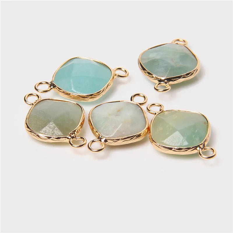 14MM Natural Stone Connector Pendant Agat Quartzs Rhombus Shape Faceted Charms  For Jewelry Making Necklace Bracelet Accessories