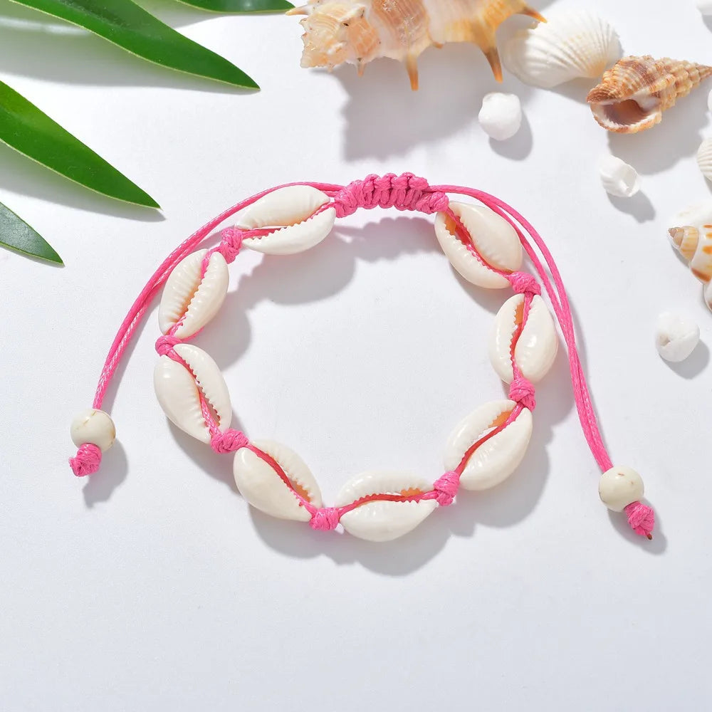 Bohemian Natural Sea Shell Charm Bracelets For Women Men Summer Sandy Beach Handmade String Rope Chains Bangle DIY Jewelry