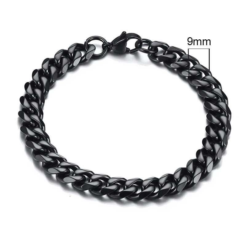 Vnox Basic 3/5/7/9/11mm Wide Curb Cuban Link Chain Bracelets for Men Women Jewelry Anti Allergy Stainless Steel Wristband Gifts