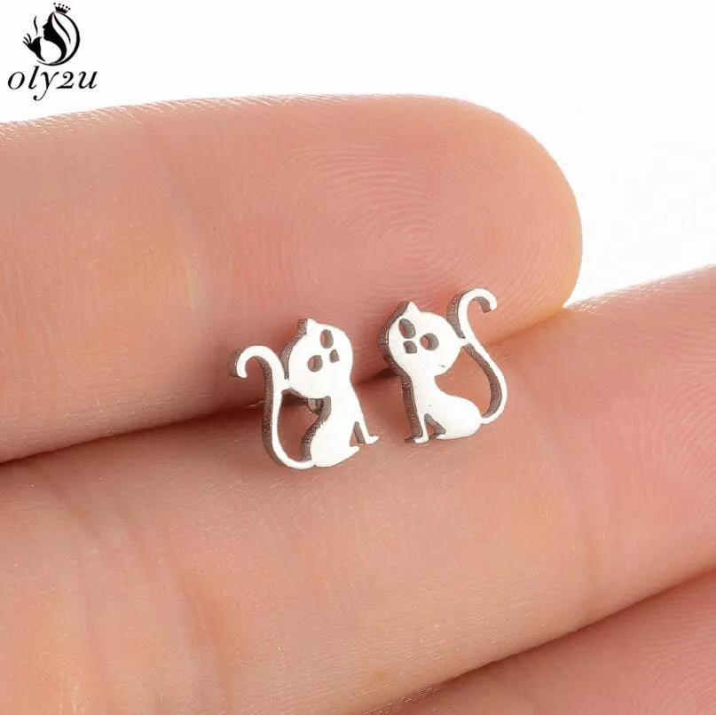 Korean Cute Stainless Steel Animal Earrings for Women Small Bat Octopus Fish Penguin Stud Earrings Trendy Jewelry Friends Gifts