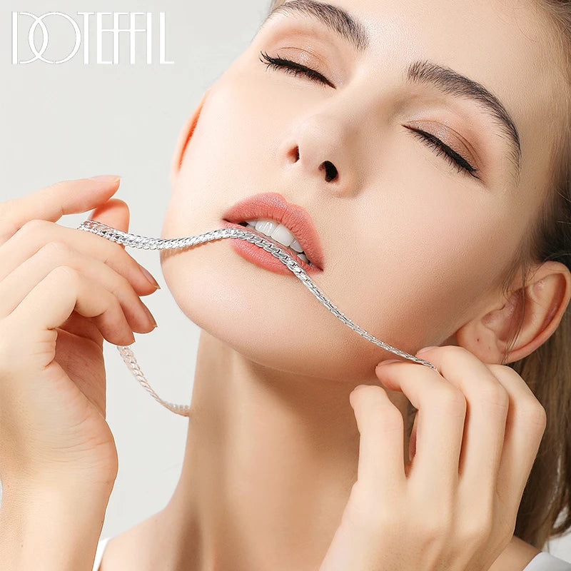 DOTEFFIL 925 Sterling Silver 6mm Side Chain 16/18/20/22/24 Inch Necklace For Women Man Fashion Wedding Engagement Jewelry Gifts - Madeinsea©