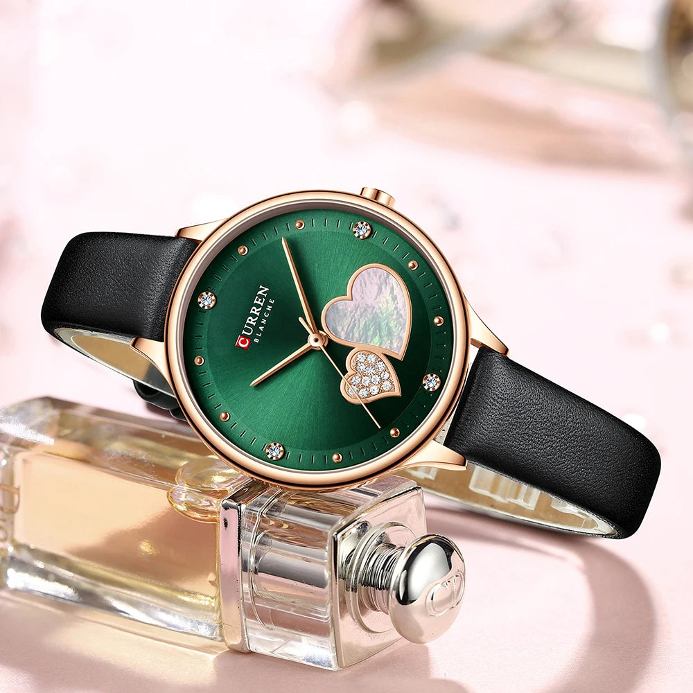 Montres CURREN pour femmes, montre-bracelet en cuir à quartz élégante avec strass, Zegarki Damskie