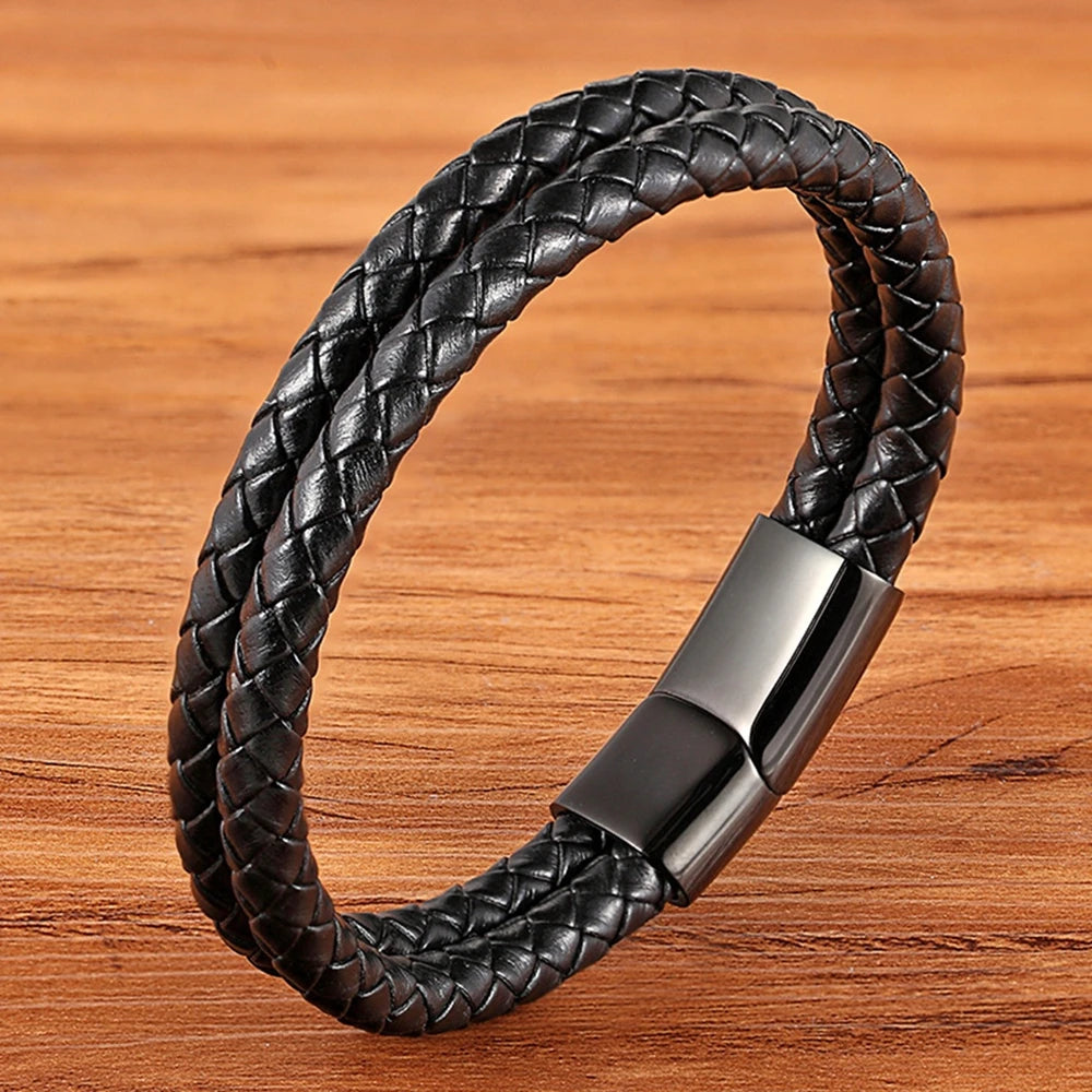 TYO Braided Rope Wrap Leather Bracelets For Men Bangles Fashion Male Women Charm Stainless Steel Clasp Jewelry DIY Customization