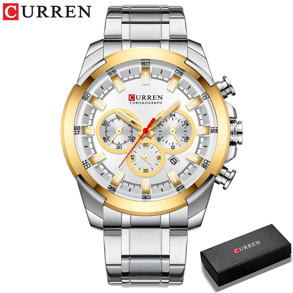 CURREN Casual Sporty Wristwatches Stainless Steel Band Chronograph Clock Men's Watches Luxury Original Quartz Clock Male