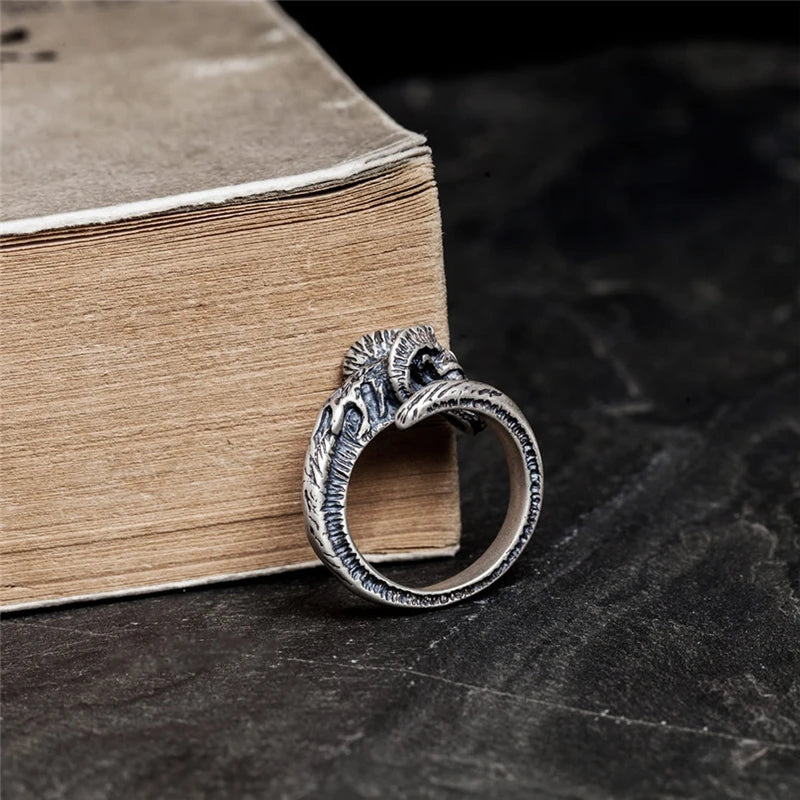 Bague MKENDN Vintage en argent sterling 925 noir, motif mouton du zodiaque, style punk/motard, pour homme et femme. Bijou