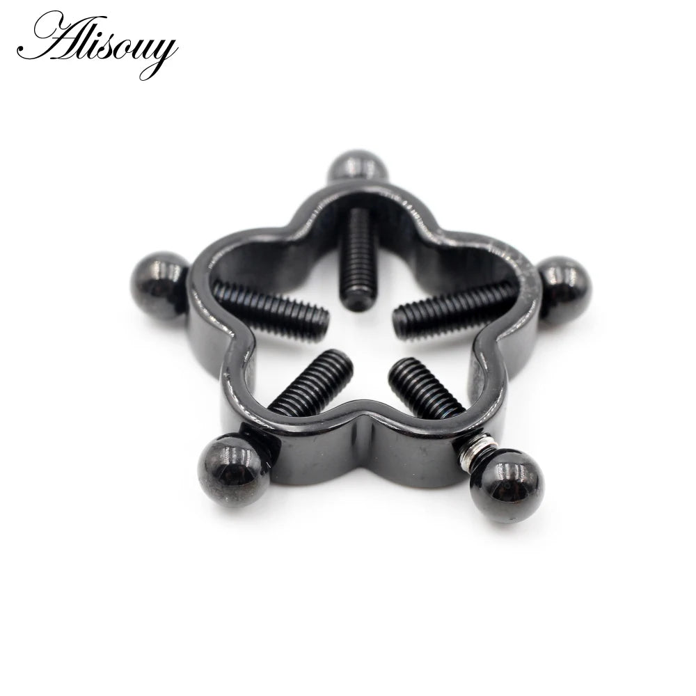 Alisouy 1pc Stainless Steel Sexy Flower Fake Non Piercing Nipple Ring Shield Body Jewelry Nipple Clamp Adult Game For Women Gift