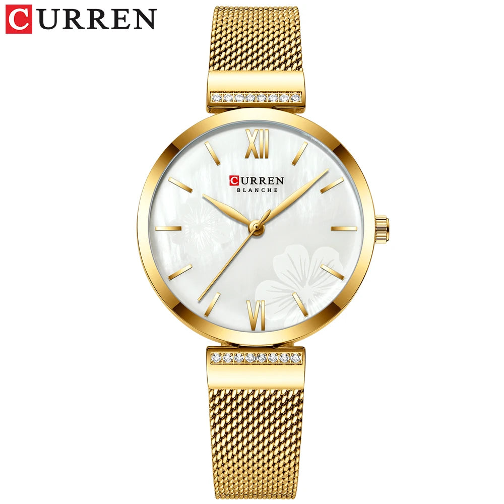CURREN Fashion Watch for Women Luxury Quartz Gold Elegant Bracelet Wristwatch Female Clock Ladies Dress Stainless Steel