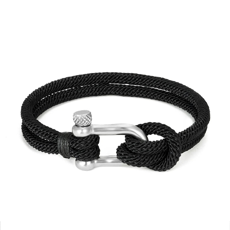 Nautical Men U shape Double strand Survival Bracelet Outdoor Rescue Emergency Rope Bracelet For Women Stainless Steel shackle
