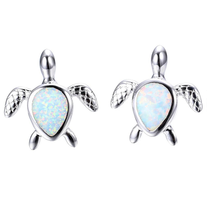 Cute Women Sea Turtle Long Drop Earrings Wedding Jewelry Accessories Fashion Blue Imitation Opal Pendant Earrings for Women