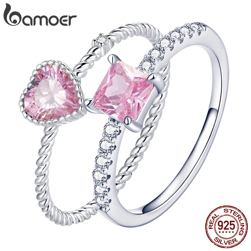 Bamoer Echt 925 Sterling Silber Rosa Liebe CZ Ring Für Mode Frauen Nette Edlen Schmuck Hochzeit Zubehör Geschenk BSR157