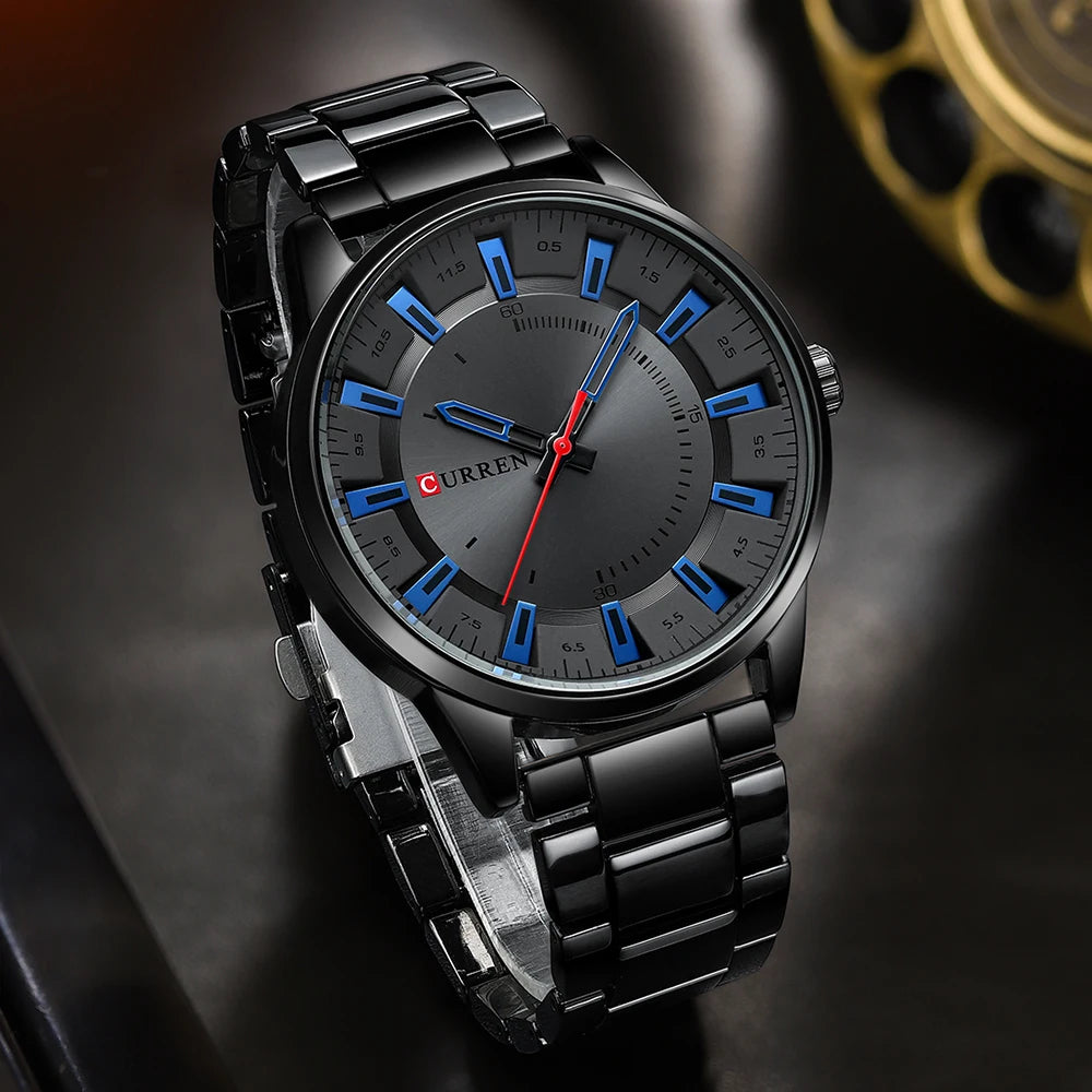 CURREN New Fashion Simple Style Men Watches Quartz Wristwatches Stainless Steel Band Clock Male