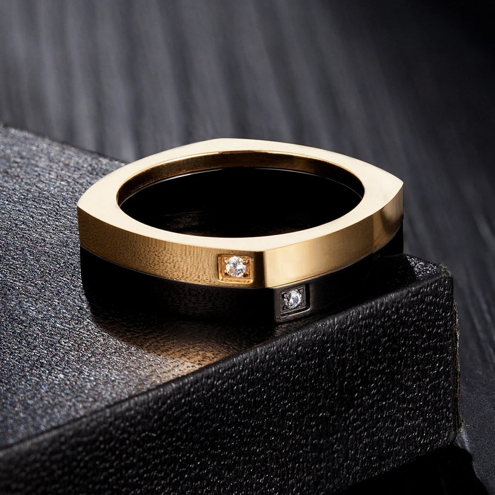TYO Stainless Steel Double Layer Rings For Women Men Luxury Cubic Zirconia Elegant Rings Party Wedding Band Couple Jewelry
