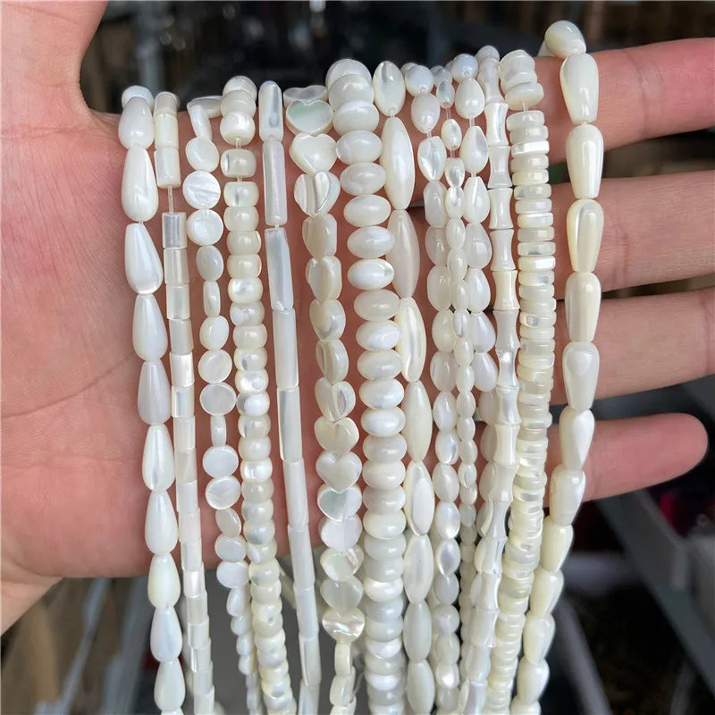 Natural White Mother of Pearl Shell Beads Oval Round Freshwater Shell Beads for Jewelry Making Necklace Bracelet DIY 15" - Madeinsea©