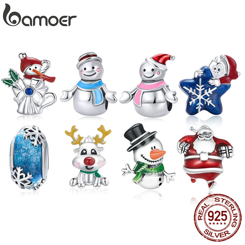 925 Sterling Silver Cute Snowman Beads Christmas Tree Pendants Snowflake Charms Fit Women Bracelet & Bangle Party Gift