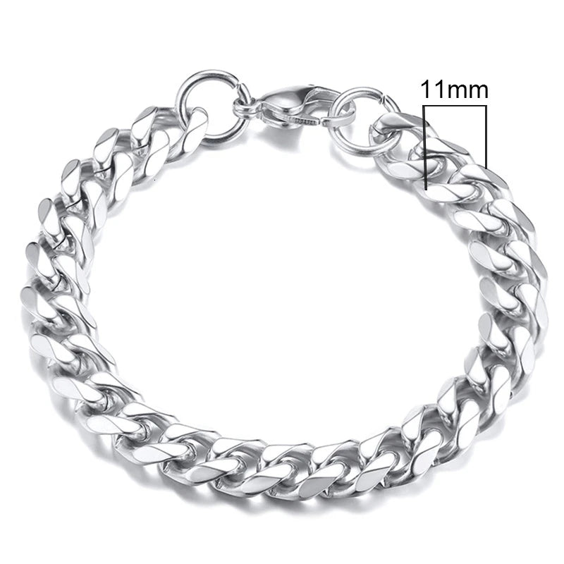 Vnox Basic 3/5/7/9/11mm Wide Curb Cuban Link Chain Bracelets for Men Women Jewelry Anti Allergy Stainless Steel Wristband Gifts