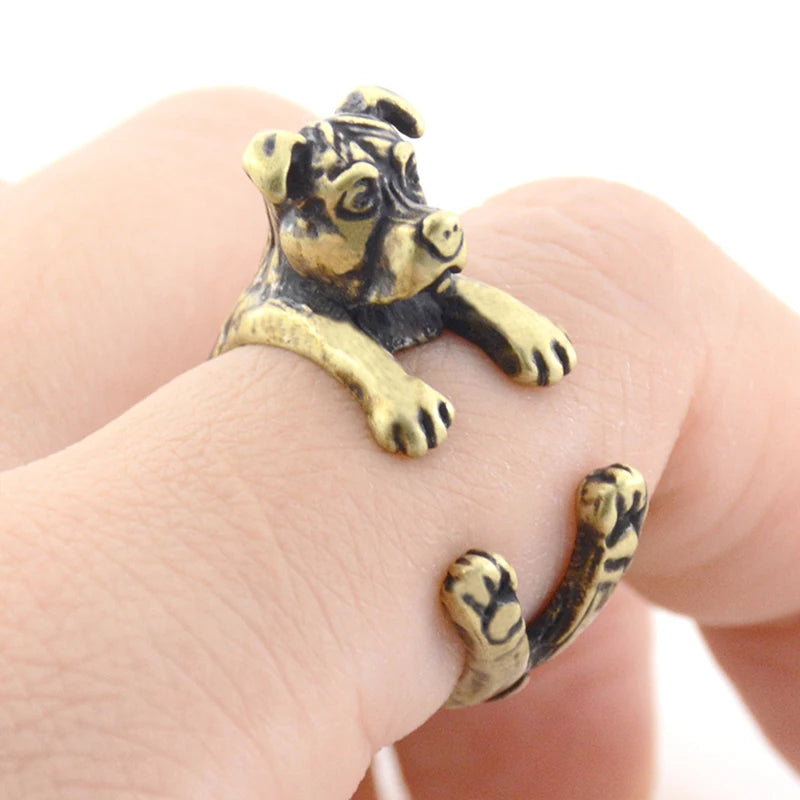 Retro 3D Beagle&German Shepherd&Schnauzer Dog Ring Women Anel Punk Style Rings For Men Wrap Animal Rings Anniversary Bijoux Gift
