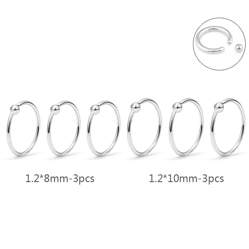 3/4/5/8/21pcs 20G Nose Studs Set Surgical Steel L-Shape Nostril Studs Screws Nose Ring Hoop Body Piercing Jewelry Mixed Styles