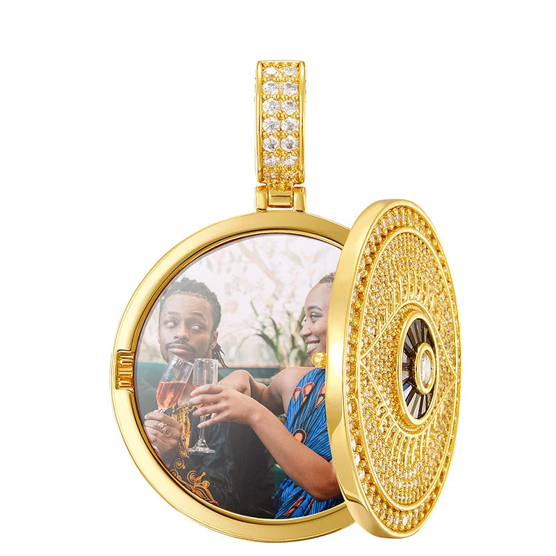 Evil Eye Memory Medallions Customized Photo Pendant Necklace For Men Hip Hop Jewelry & Engraved Pendant Name Memory Gift