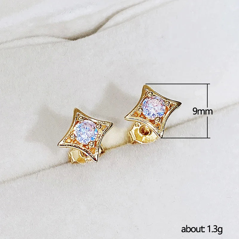 Women's  18 K Gold Earrings Exquisite Square CZ Pendant Earrings Female Personality Wild Jewelry Aretes De Mujer Women Jewelry