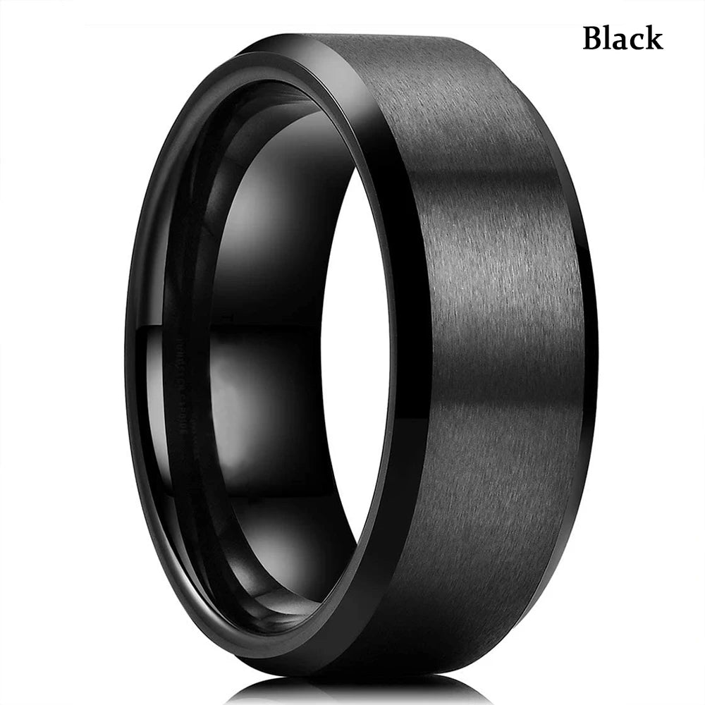 Trendy 8mm Men Frosted Stainless Steel Rings Silver Color Brushed Groove Beveled Edge Engagement Rings For Men Wedding Jewelry