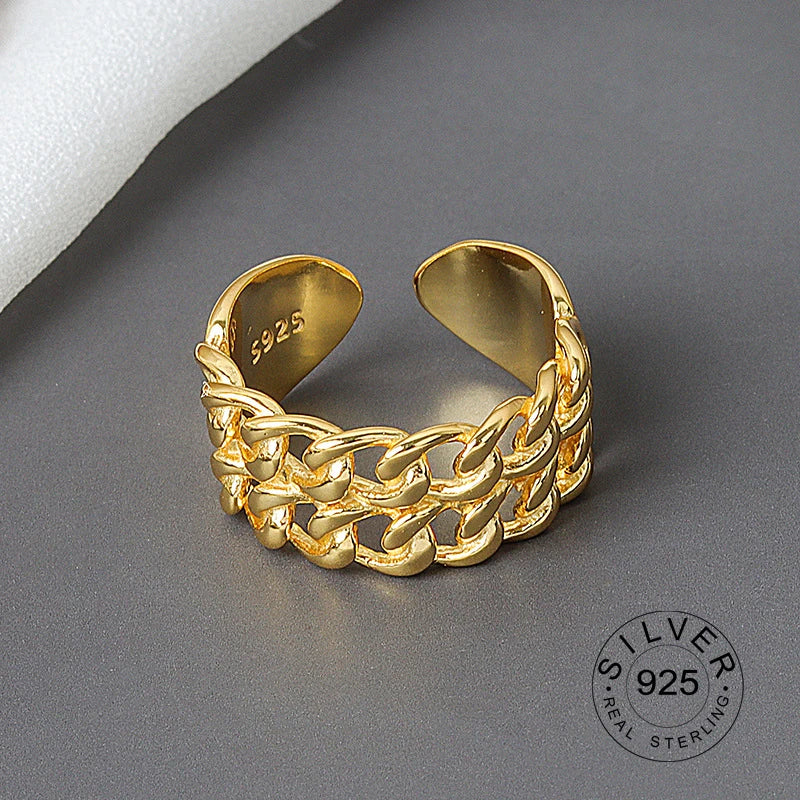 Bague ouverte en argent sterling 925 pour femme, niche INS, vague irrégulière, surface sable, nouilles larges, cadeau original pour fête d'anniversaire