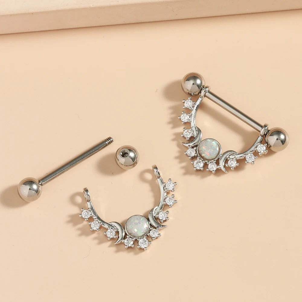 2PCS Rabbit Nipple Rings Crystal Steel Heart Snake Piercings Women Nipple Barbell Breast Shield Cover 14G Body Piercings Jewelry