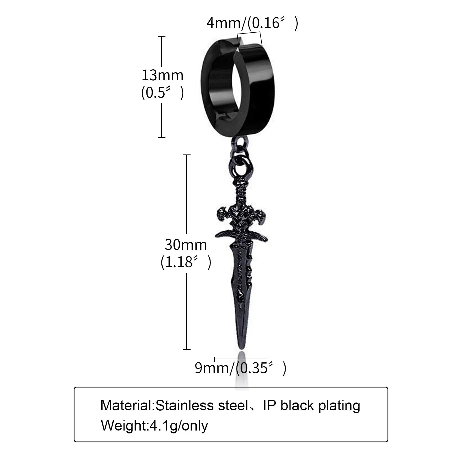Vnox Punk Clip Earrings for Men Women, Black Stainless Steel Ear Accessory, Gothic Rock Hiphop Hoop Circle Earring 1 Piece - Madeinsea©