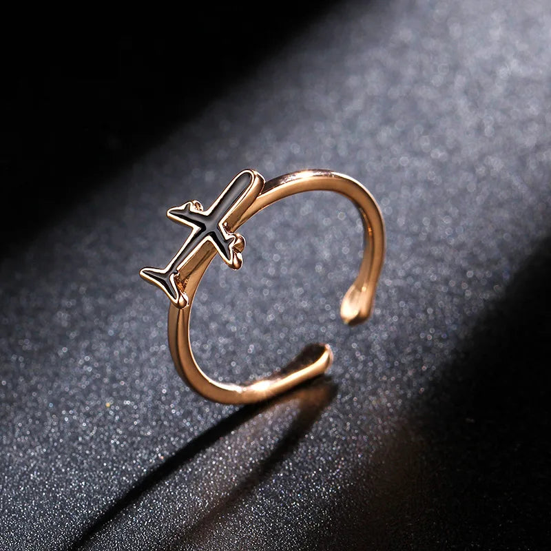 MKENDN High Quality Rose Gold Color Plane Aircraft airplane Adjustable For Women Open Finger Ring Party Unique Jewelry