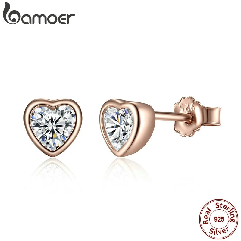 BAMOER 925 Sterling Silber One Love Ohrstecker mit klarem CZ Weibliche Brincos für Frau Edlen Schmuck PAS452