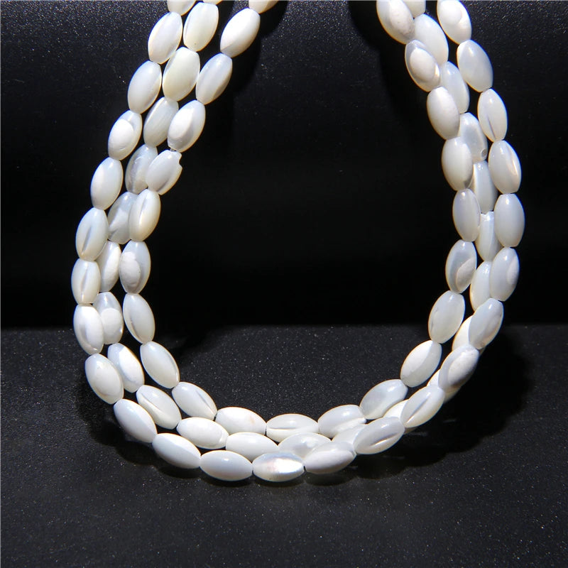 Natural White Mother of Pearl Shell Beads Oval Round Freshwater Shell Beads for Jewelry Making Necklace Bracelet DIY 15" - Madeinsea©