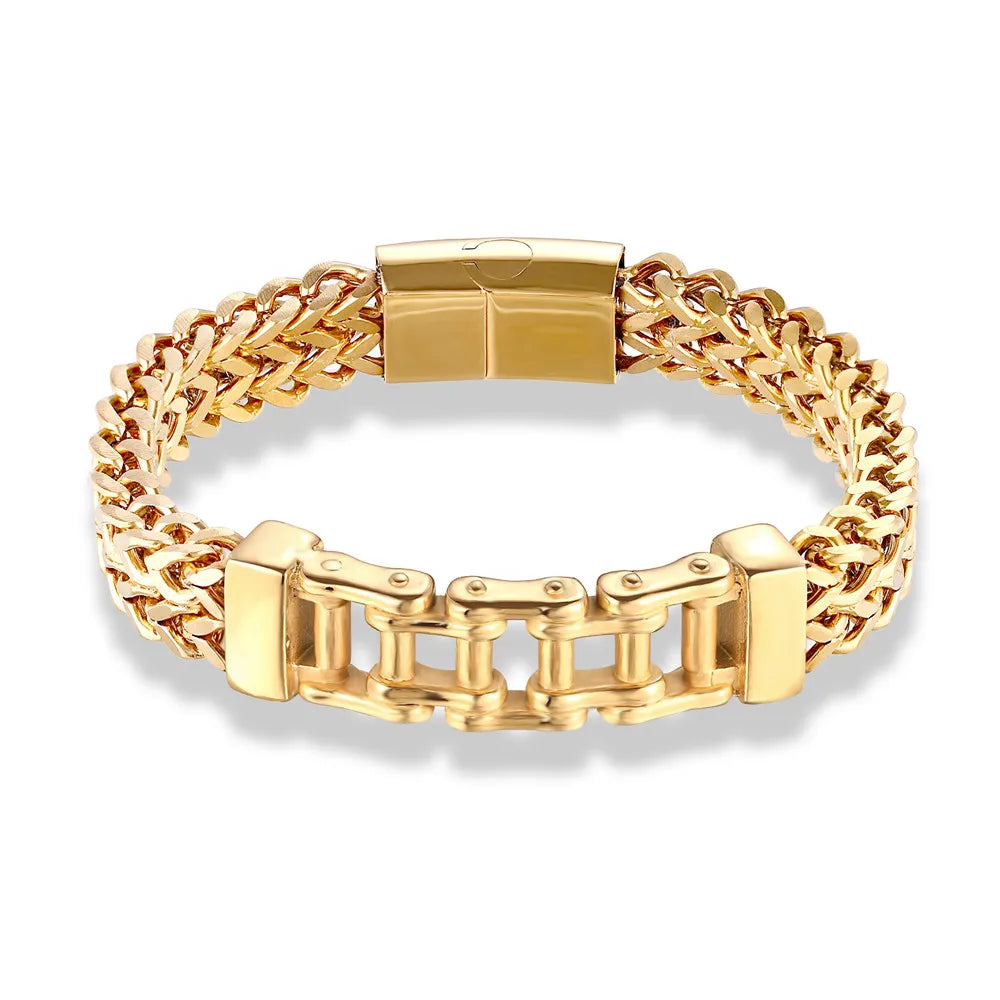 MKENDN Stainless Steel 18k Plated Cross Infinity Charm Biker Chain Bracelet Men Mesh Chain Bangle Hip-Hop Jewelry Accessories