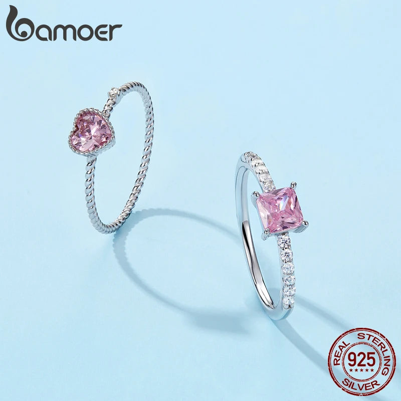 Bamoer Echt 925 Sterling Silber Rosa Liebe CZ Ring Für Mode Frauen Nette Edlen Schmuck Hochzeit Zubehör Geschenk BSR157